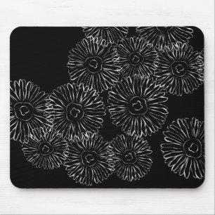Tapis De Souris Fleurs abstraites de printemps noir et blanc