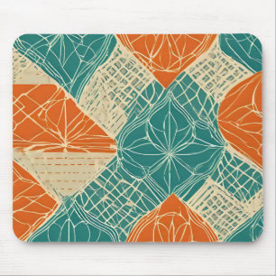 Tapis De Souris Fleurs abstraites sarcelle, orange et chamois