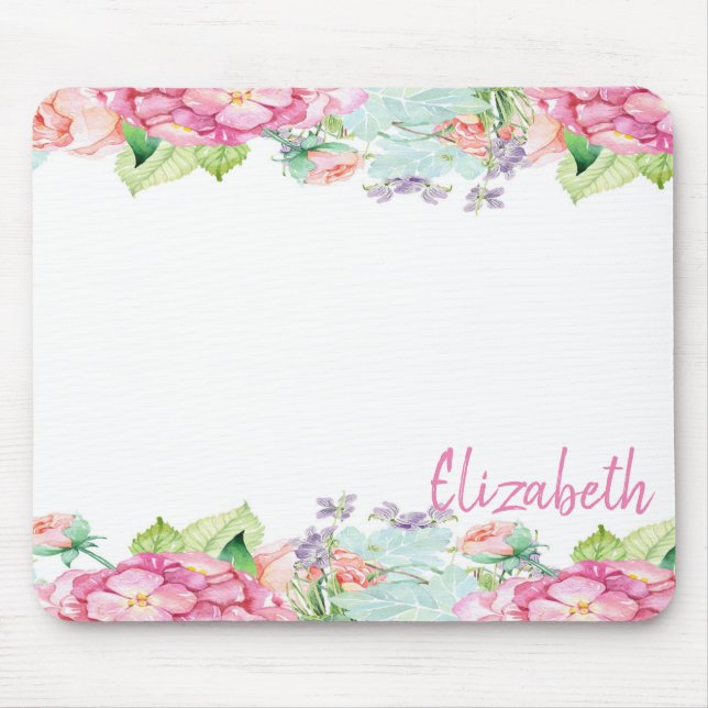 Tapis De Souris Fleurs aquarelles mignonnes - Personnalisé (Devant)
