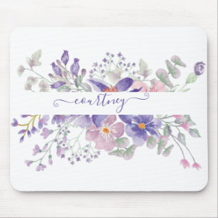 Tapis De Souris Fleurs aquarelles rose et violet personnalisées  