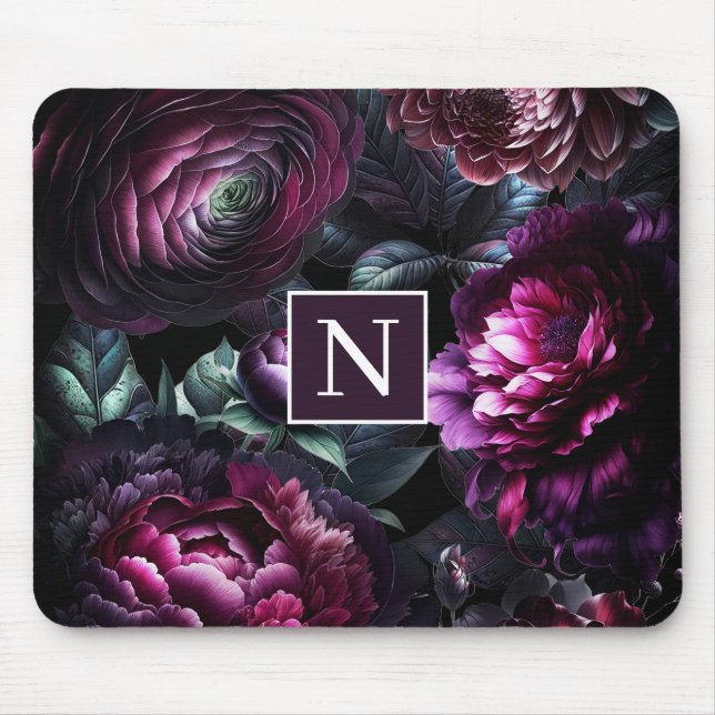 Tapis De Souris Fleurs audacieuses humeur Jardin floral noir encha (Devant)