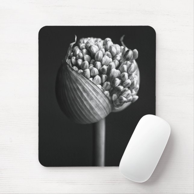 Tapis De Souris Fleurs | B&W Allium Flower Bud (Avec souris)
