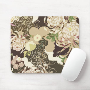 Tapis De Souris Fleurs beiges brunes vintages et oiseaux
