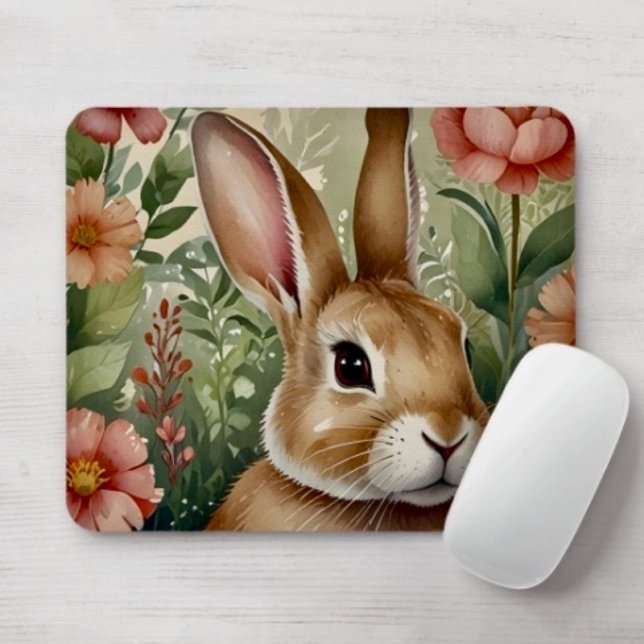 Tapis De Souris Fleurs blanches et Rêves de lapin Mousepad (Créateur téléchargé)