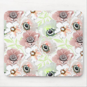 Tapis De Souris Fleurs blanches, roses.