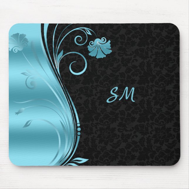 Tapis De Souris Fleurs bleues monogrammes (Devant)