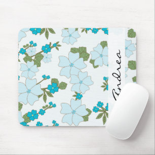Tapis De Souris Fleurs Bleues, Motif De Fleurs, Votre Nom