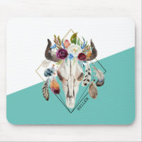Fleurs boho colorées crâne taureau géométrique