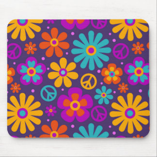 Tapis De Souris Fleurs colorées Paix Amour Retro Super Hippie