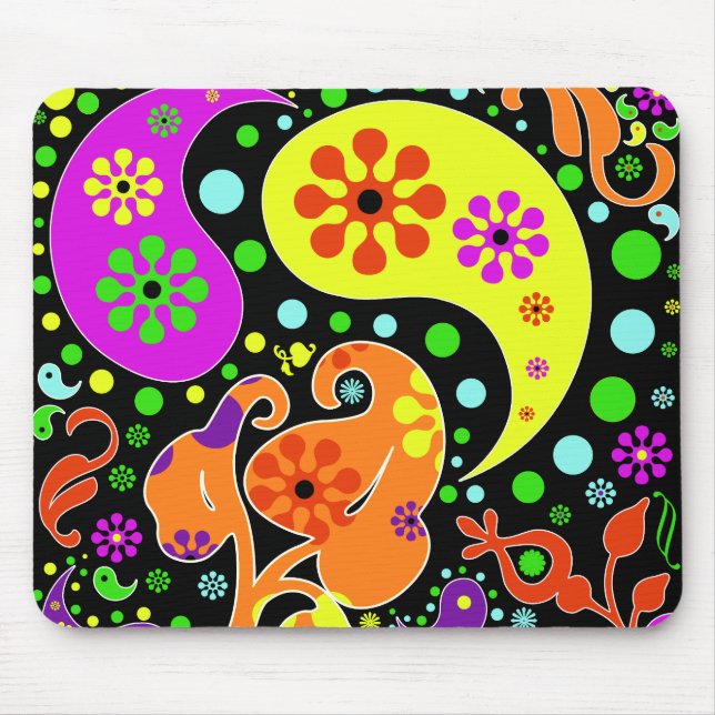 Tapis De Souris Fleurs colorées Retro Paisley Design Mousepad (Devant)
