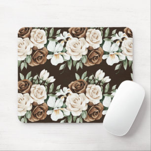 Tapis De Souris Fleurs Crème Marron Chocolat