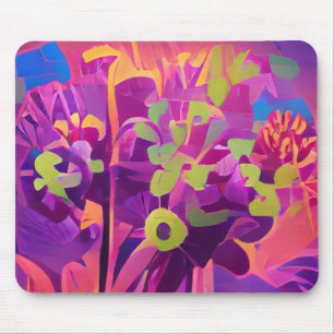 Tapis De Souris Fleurs dans un champ coloré art numérique abstrait
