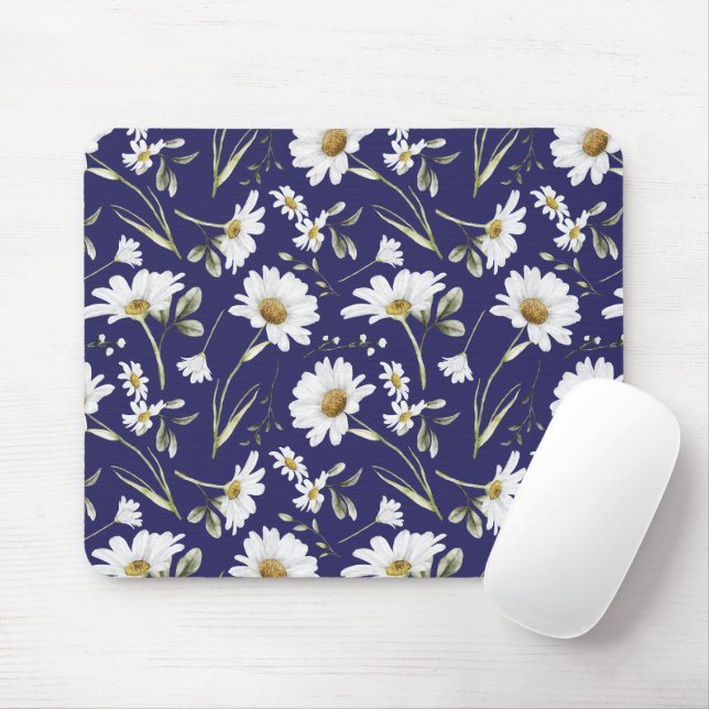 Tapis De Souris Fleurs d'aquarelle blanche (Avec souris)