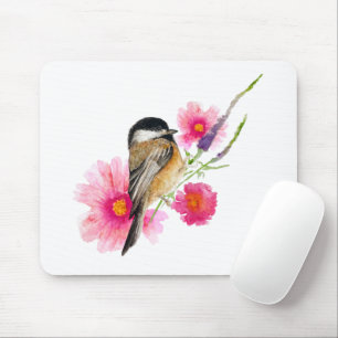 Tapis De Souris Fleurs d'aquarelle noir de poulet