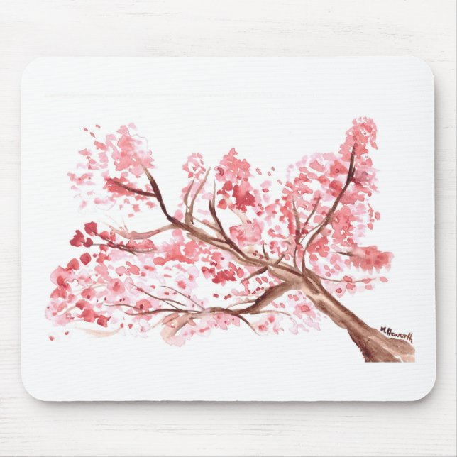 Tapis De Souris Fleurs de cerisier rose aquarelle peinture (Devant)