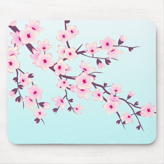 Tapis De Souris Fleurs de cerisier rose Turquoise Floral (Devant)