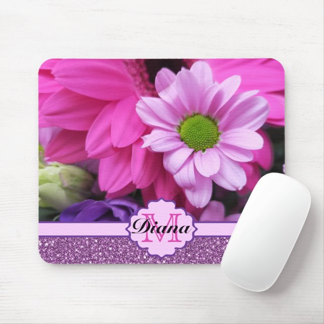 Tapis De Souris Fleurs de Dahlia rose Parties scintillant violette (Avec souris)