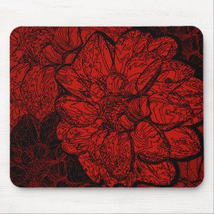 Tapis De Souris Fleurs de dahlia rouge rubis et noir