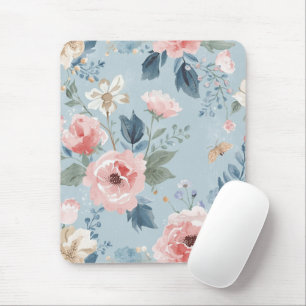 Tapis De Souris Fleurs de jardin aquarelle bleu poussiéreux Jardin