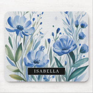 Tapis de souris Fleurs de jardin aquarelle bleue