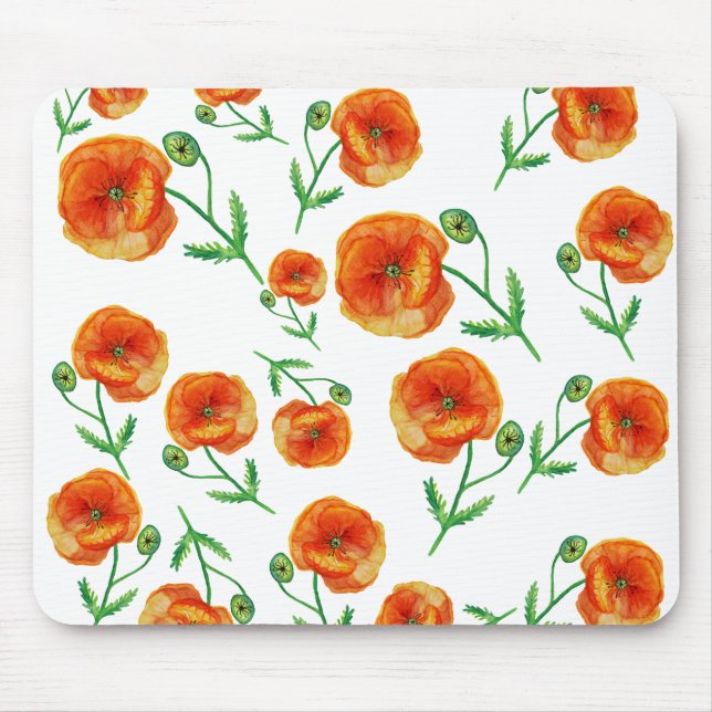 Tapis De Souris Fleurs de pavot rouge Aquarelle Mousepad (Devant)