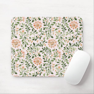 Tapis De Souris Fleurs de Pêche Rose Feuilles Vertes