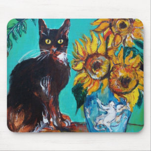 Tapis De Souris Fleurs de soleil avec chat