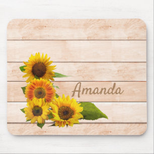 Tapis De Souris Fleurs de soleil rustiques sur bois