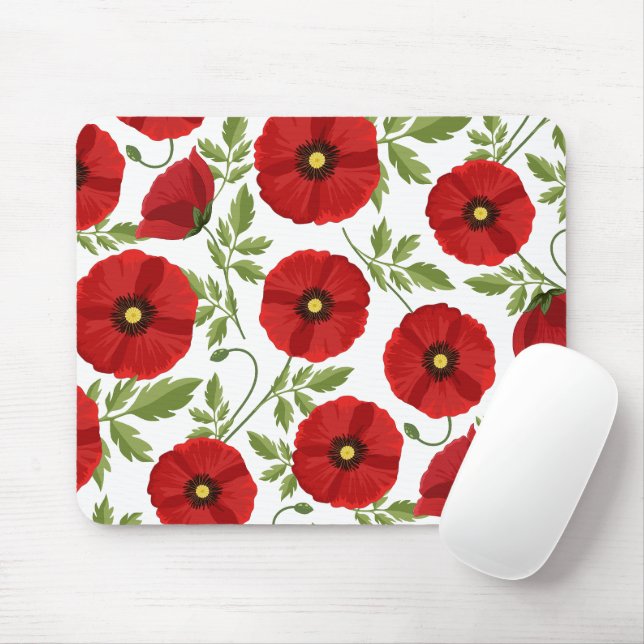 Tapis De Souris Fleurs d'été joyeuses floraison de pavot (Avec souris)