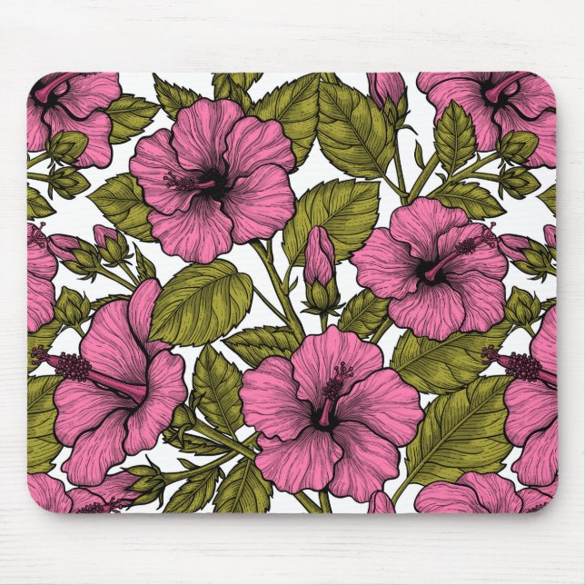 Tapis De Souris Fleurs d'hibiscus roses (Devant)
