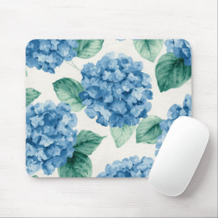 Tapis De Souris Fleurs d'Hortensia Bleus Aquarelle Botanique Flora