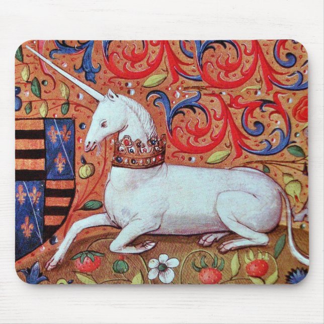 TAPIS DE SOURIS FLEURS D'IMAGINAIRES UNICORNES ET MÉDIÉVAUX, MOTIF (Devant)