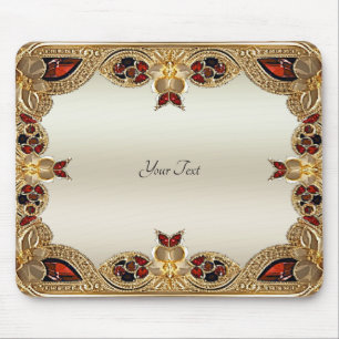 Tapis De Souris Fleurs dorées Pierre rouge Mousepad