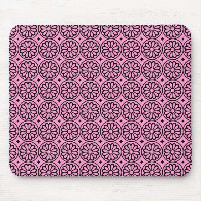 Tapis De Souris Fleurs égyptiennes anciennes - rose sur noir (Devant)