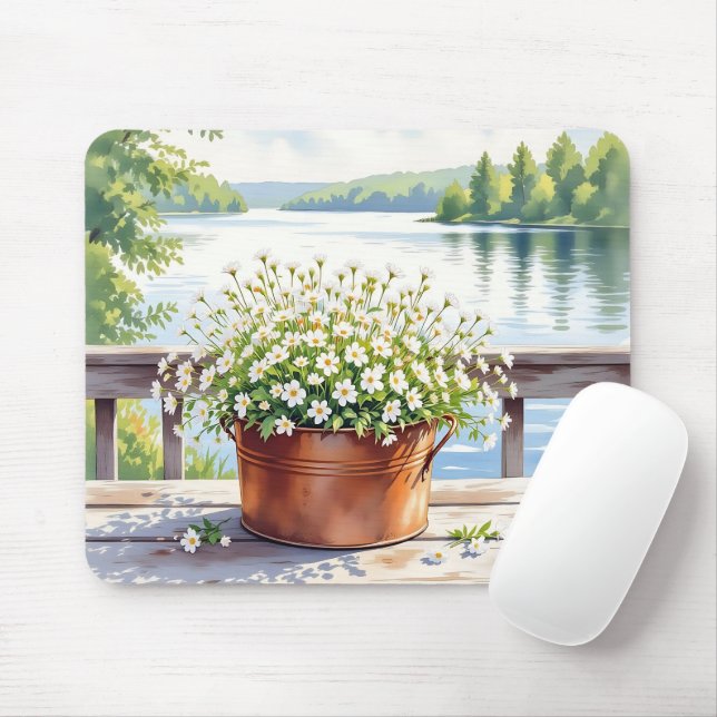 Tapis De Souris Fleurs en pot de cuivre sur Lakehouse Deck (Avec souris)