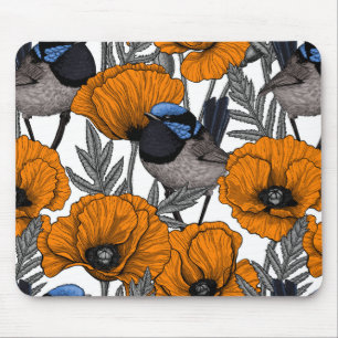 Tapis De Souris Fleurs et fleurs de pavot orangé 2