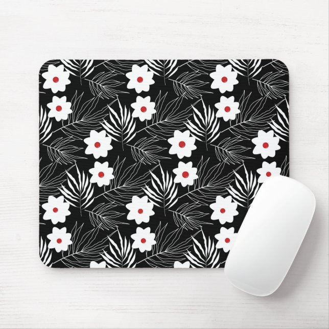 Tapis De Souris Fleurs et fougères sur le noir (Avec souris)