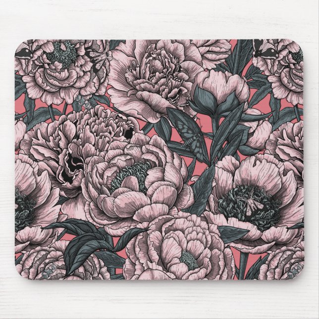 Tapis De Souris Fleurs et moisissures de pivoines roses (Devant)