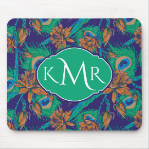 Tapis De Souris Fleurs et monogramme des plumes