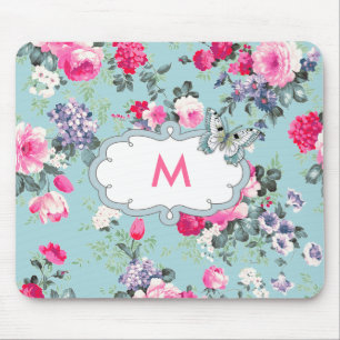 Tapis De Souris Fleurs et papillon   Cadeau Monogramme personnalis