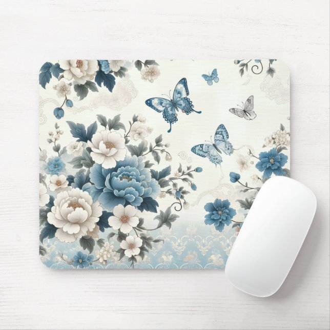 Tapis De Souris Fleurs et papillons Chinoiserie (Avec souris)