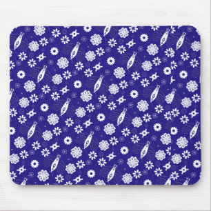 Tapis De Souris Fleurs et papillons motif bleu et blanc