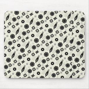 Tapis De Souris Fleurs et papillons motifs noir et blanc