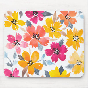 Tapis De Souris Fleurs florales lâches colorées d'aquarelle