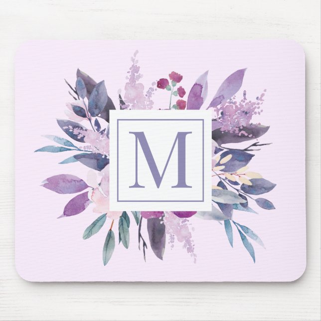 Tapis De Souris Fleurs florales violettes Lilac Monogramme personn (Devant)
