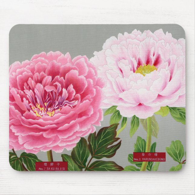Tapis De Souris FLEURS JAPONAISES ROSES ET VERTES Mousepad (Devant)