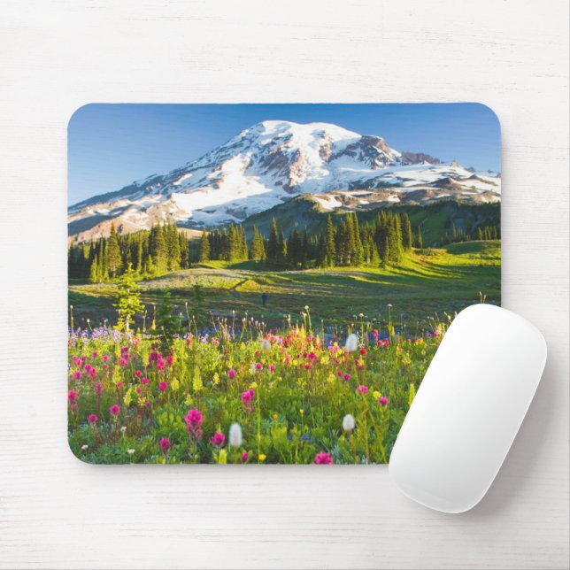 Tapis De Souris Fleurs | Mt. Rainier Fleurs sauvages (Avec souris)