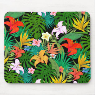Tapis De Souris Fleurs multicolores et feuilles de palmier sur fon