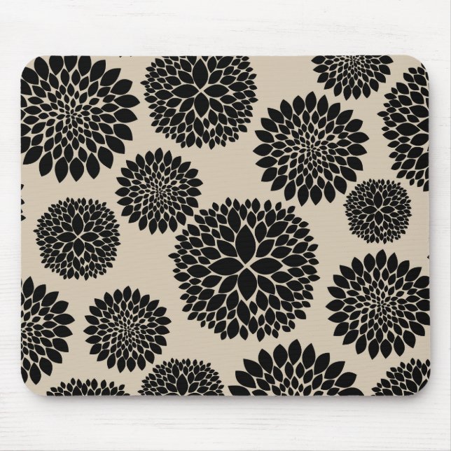 Tapis De Souris Fleurs noires crème (Devant)