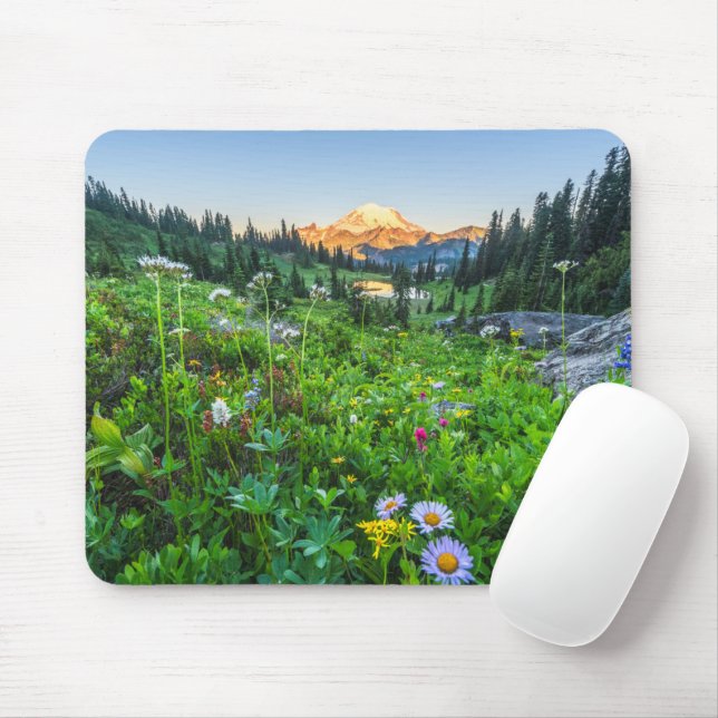 Tapis De Souris Fleurs | Parc national du Mont Rainier (Avec souris)